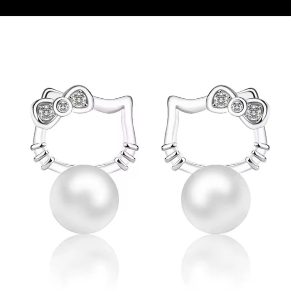 ⭐925 sterling silver plated hello kitty pearl earrings